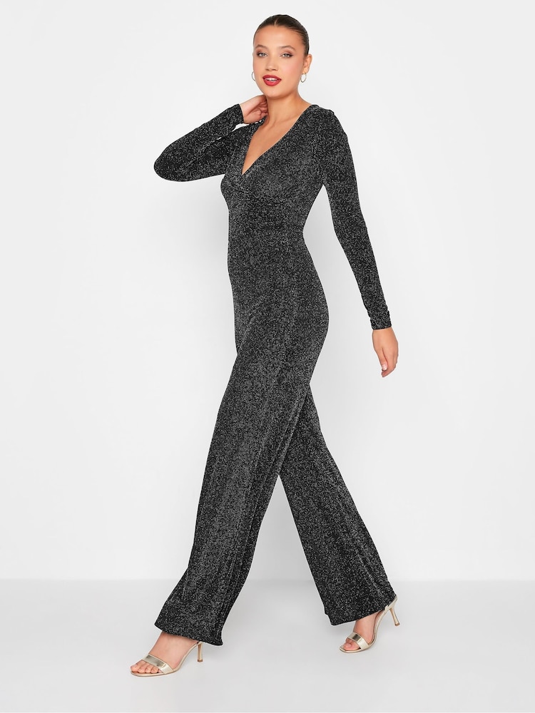 Long Tall Sally Black Sparkle Wrap Jumpsuit - Image 2 of 3