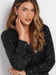 Long Tall Sally Black Sequin V-Neck Long Sleeve Top - Image 3 of 5