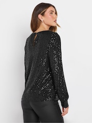Long Tall Sally Black Sequin V-Neck Long Sleeve Top - Image 4 of 5
