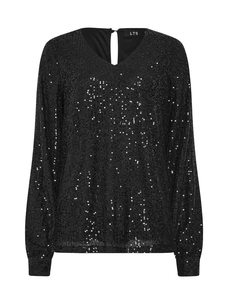 Long Tall Sally Black Sequin V-Neck Long Sleeve Top - Image 5 of 5