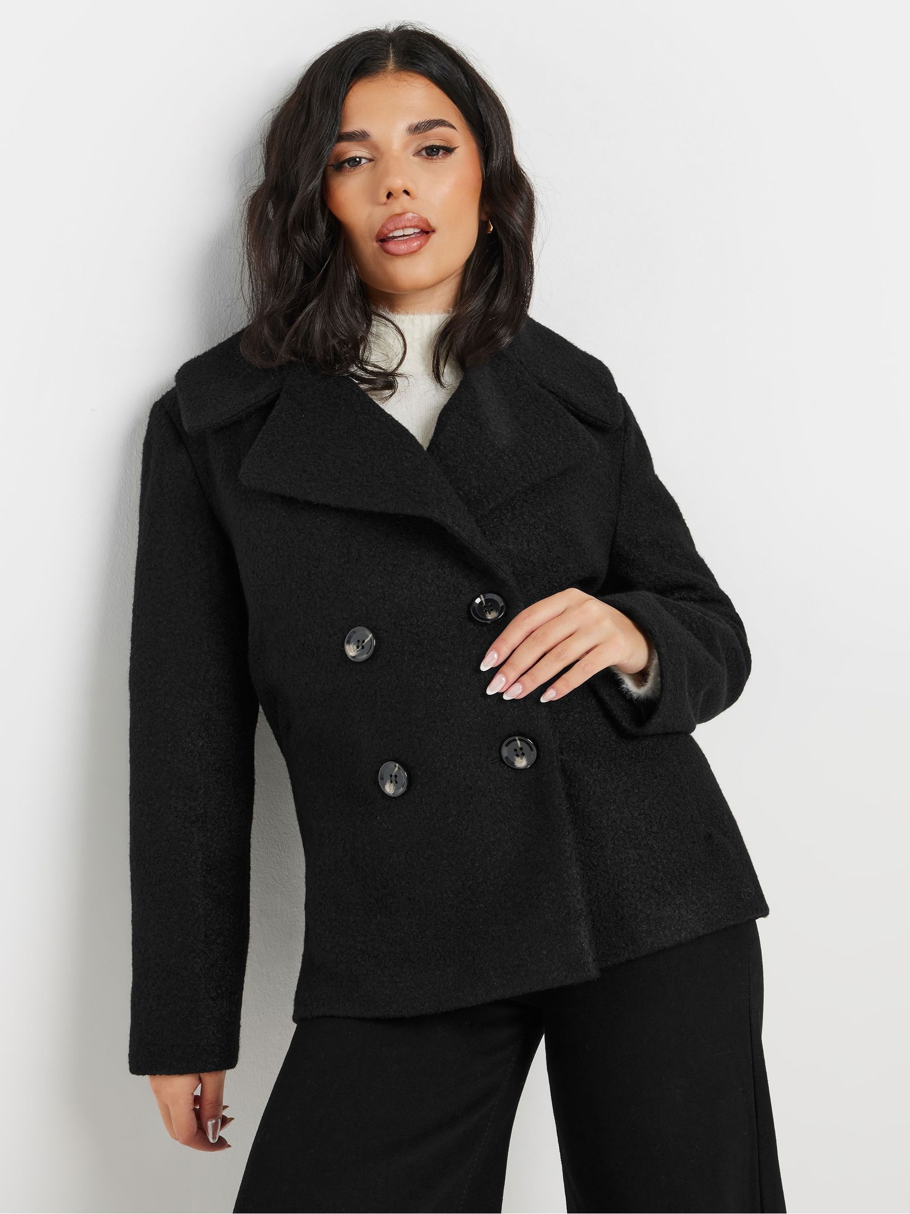 Womens petite black pea coat top