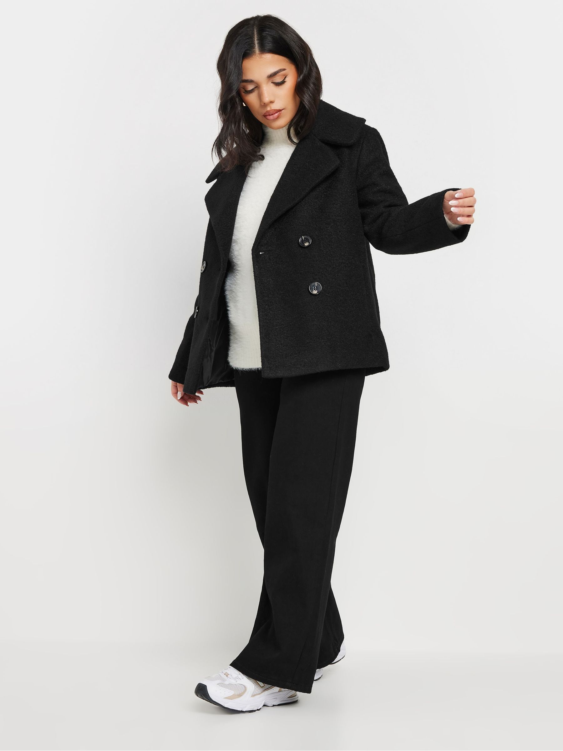 Buy PixieGirl Petite Black Double Breasted Pea Coat from Next Luxembourg