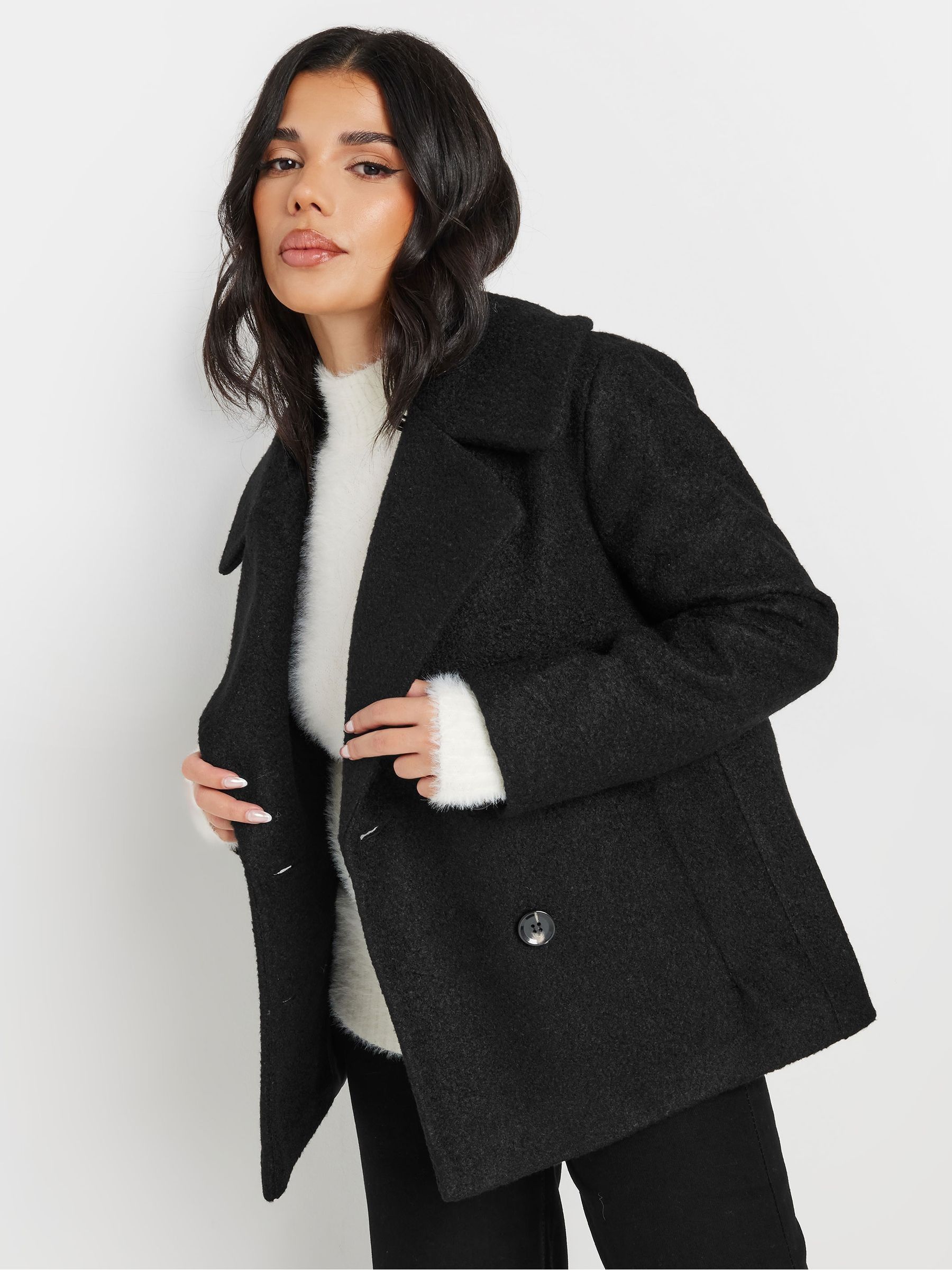 Womens petite black pea coat outlet