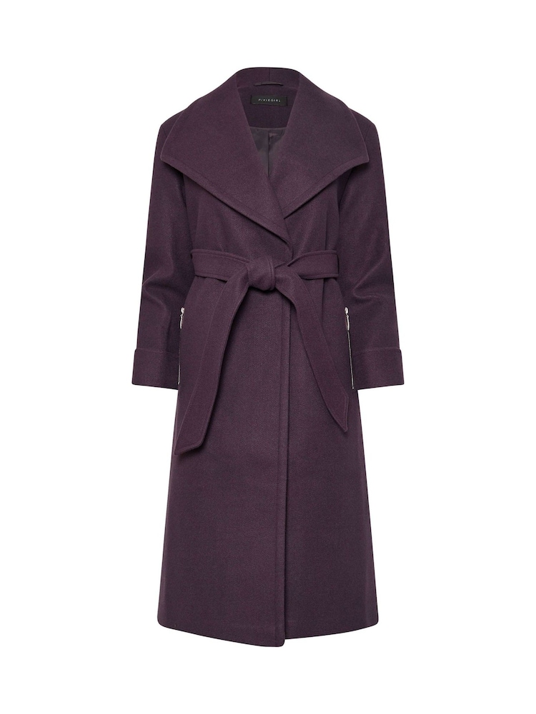 PixieGirl Petite Purple Wrap Belted Coat - Image 5 of 5