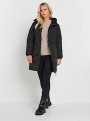 PixieGirl Petite Black Borg Hooded Midi Padded Coat - Image 2 of 5
