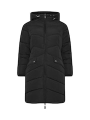 PixieGirl Petite Black Borg Hooded Midi Padded Coat - Image 5 of 5