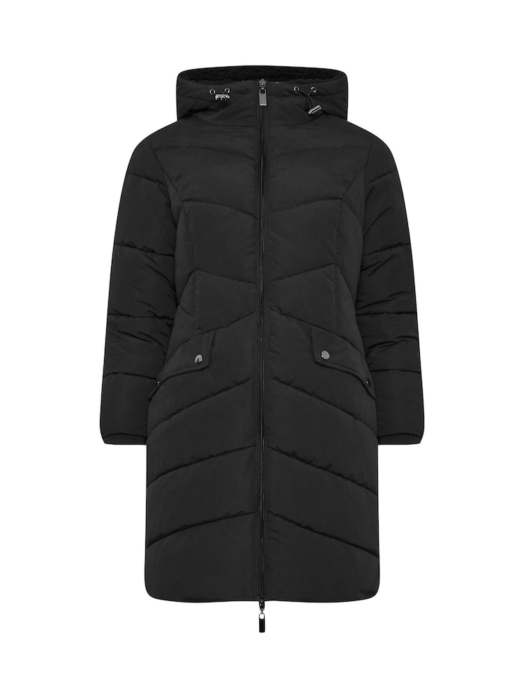 PixieGirl Petite Black Borg Hooded Midi Padded Coat - Image 5 of 5