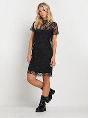 PixieGirl Petite Black Lace Short Sleeve Dress - Image 4 of 6