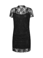 PixieGirl Petite Black Lace Short Sleeve Dress - Image 6 of 6