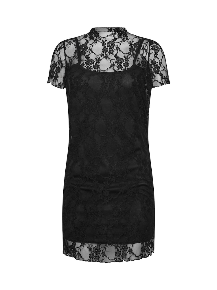 PixieGirl Petite Black Lace Short Sleeve Dress - Image 6 of 6