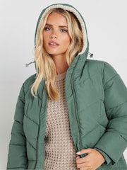PixieGirl Petite Green Borg Hooded Midi Padded Coat - Image 4 of 5