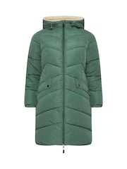 PixieGirl Petite Green Borg Hooded Midi Padded Coat - Image 5 of 5