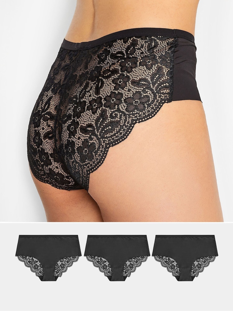 Long Tall Sally Black Lace Back Full Briefs 3 Pack - Image 1 of 5