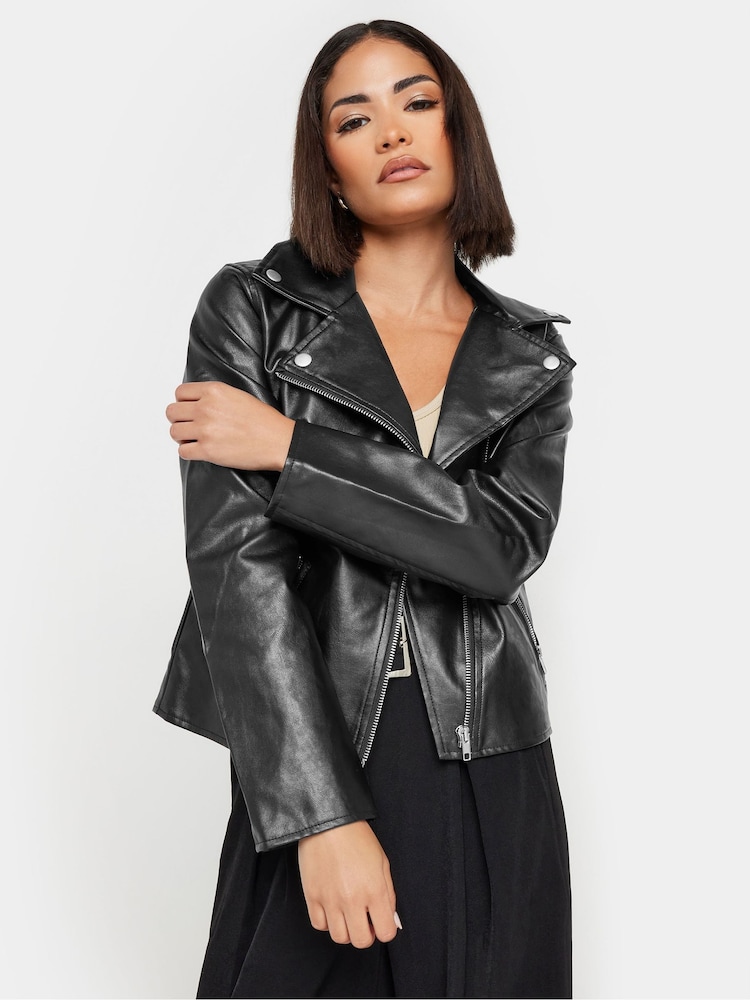 PixieGirl Petite Black PU Biker Jacket - Image 1 of 4