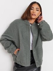 PixieGirl Petite Grey Cosy Bomber Jacket - Image 4 of 5