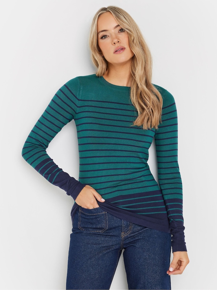 Long Tall Sally Dark Green Fine Knit Striped Jumper - Image 1 of 5
