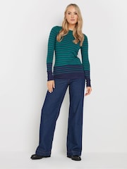 Long Tall Sally Dark Green Fine Knit Striped Jumper - Image 2 of 5