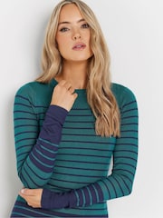 Long Tall Sally Dark Green Fine Knit Striped Jumper - Image 4 of 5