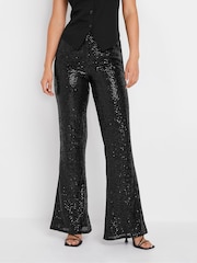 Long Tall Sally Black Sequin Kickflare Trousers - Image 2 of 5