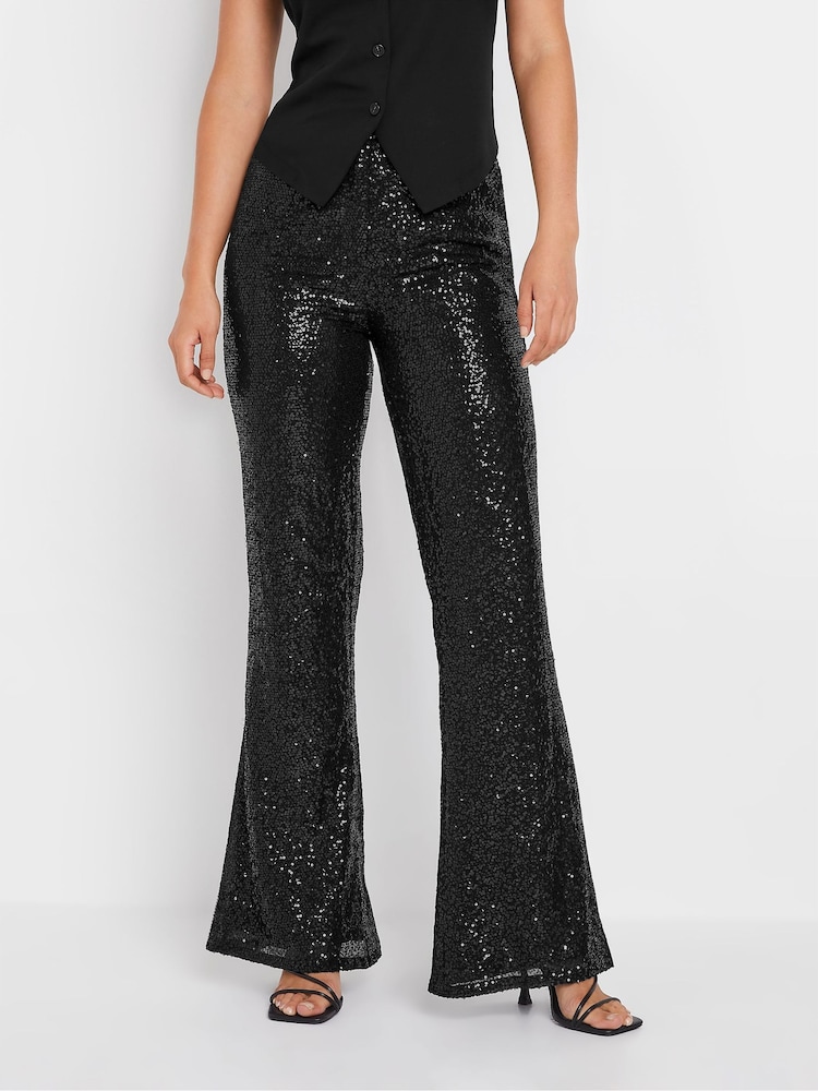 Long Tall Sally Black Sequin Kickflare Trousers - Image 2 of 5