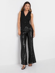 Long Tall Sally Black Sequin Kickflare Trousers - Image 4 of 5