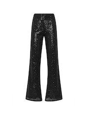 Long Tall Sally Black Sequin Kickflare Trousers - Image 5 of 5