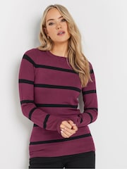 Long Tall Sally Burgundy Red Fine Knit Striped Jumper - Image 1 of 5