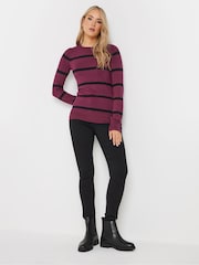 Long Tall Sally Burgundy Red Fine Knit Striped Jumper - Image 2 of 5