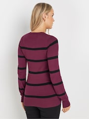 Long Tall Sally Burgundy Red Fine Knit Striped Jumper - Image 3 of 5