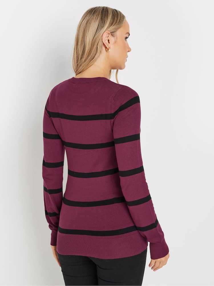 Long Tall Sally Burgundy Red Fine Knit Striped Jumper - Image 3 of 5