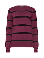Long Tall Sally Burgundy Red Fine Knit Striped Jumper - Image 5 of 5