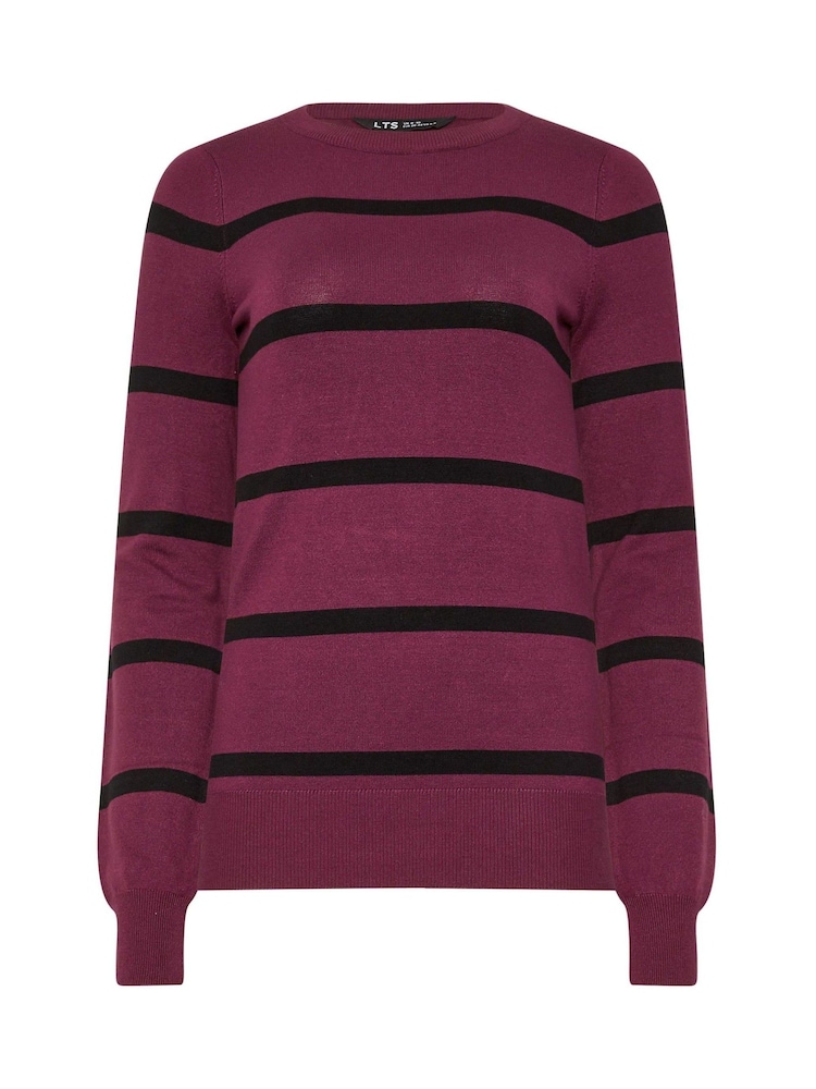 Long Tall Sally Burgundy Red Fine Knit Striped Jumper - Image 5 of 5