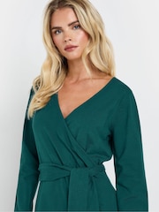 M&Co Blue Petite Plain Wrap Dress - Image 4 of 5