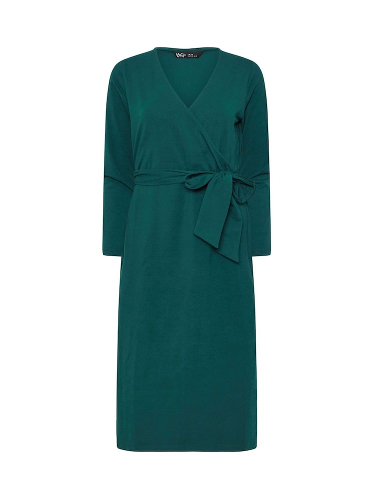 M&Co Blue Petite Plain Wrap Dress - Image 5 of 5