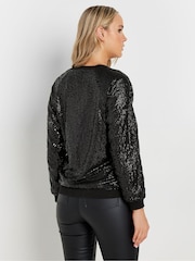 Long Tall Sally Black Sequin Bomber Jacket - Image 3 of 6