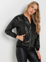 Long Tall Sally Black Sequin Bomber Jacket - Image 4 of 6
