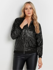 Long Tall Sally Black Sequin Bomber Jacket - Image 5 of 6