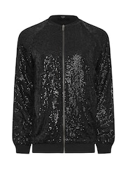 Long Tall Sally Black Sequin Bomber Jacket - Image 6 of 6