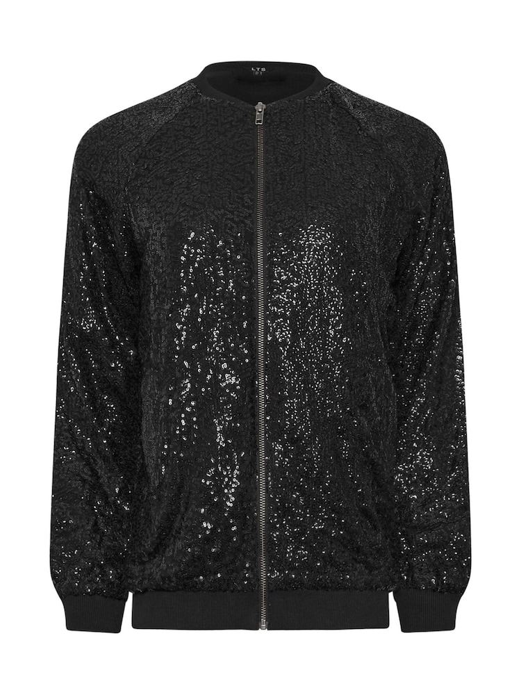 Long Tall Sally Black Sequin Bomber Jacket - Image 6 of 6