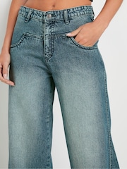 PixieGirl Petite Blue Sailor Seam Wide Leg 100% Cotton Jeans - Image 4 of 5