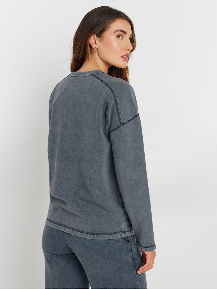 Long Tall Sally Blue Acid Wash Crew Neck Sweatshirt - Image 2 of 5