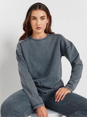 Long Tall Sally Blue Acid Wash Crew Neck Sweatshirt - Image 4 of 5