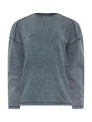 Long Tall Sally Blue Acid Wash Crew Neck Sweatshirt - Image 5 of 5