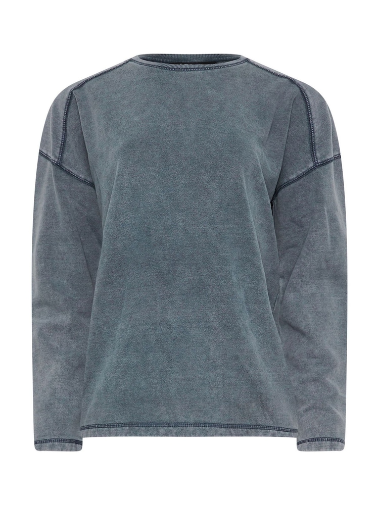 Long Tall Sally Blue Acid Wash Crew Neck Sweatshirt - Image 5 of 5