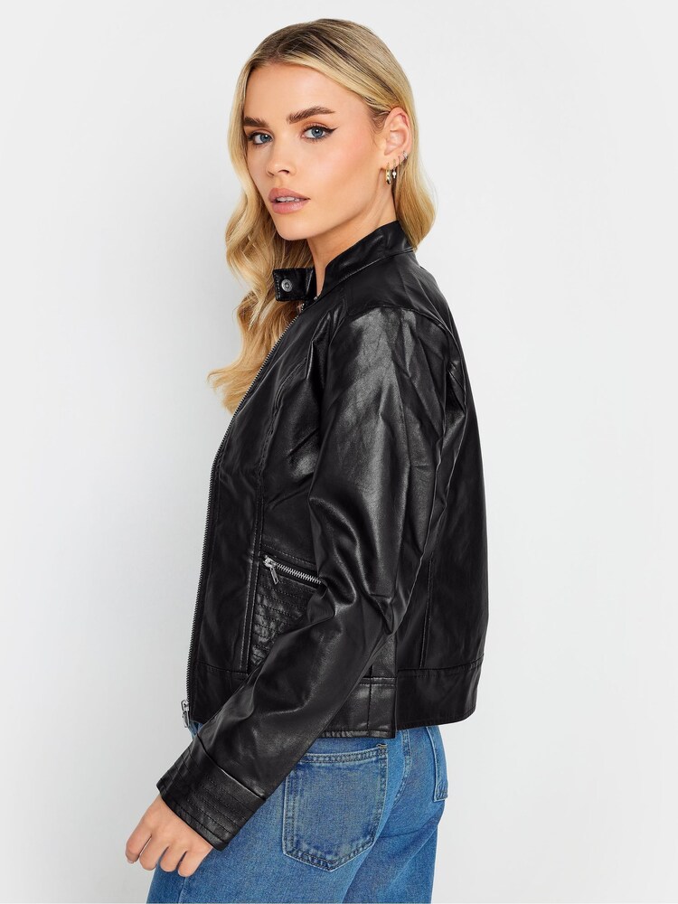 PixieGirl Petite Black PU Funnel Jacket - Image 3 of 4