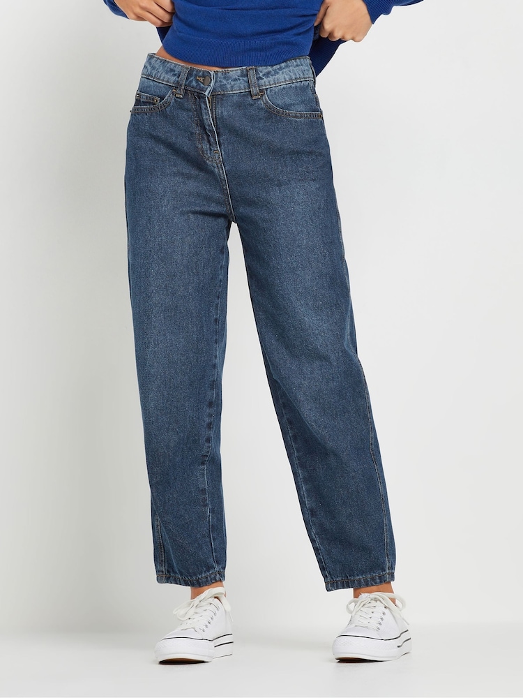 PixieGirl Petite Blue Mid Wash Barrel 100% Cotton Jeans - Image 1 of 5