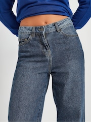 PixieGirl Petite Blue Mid Wash Barrel 100% Cotton Jeans - Image 4 of 5