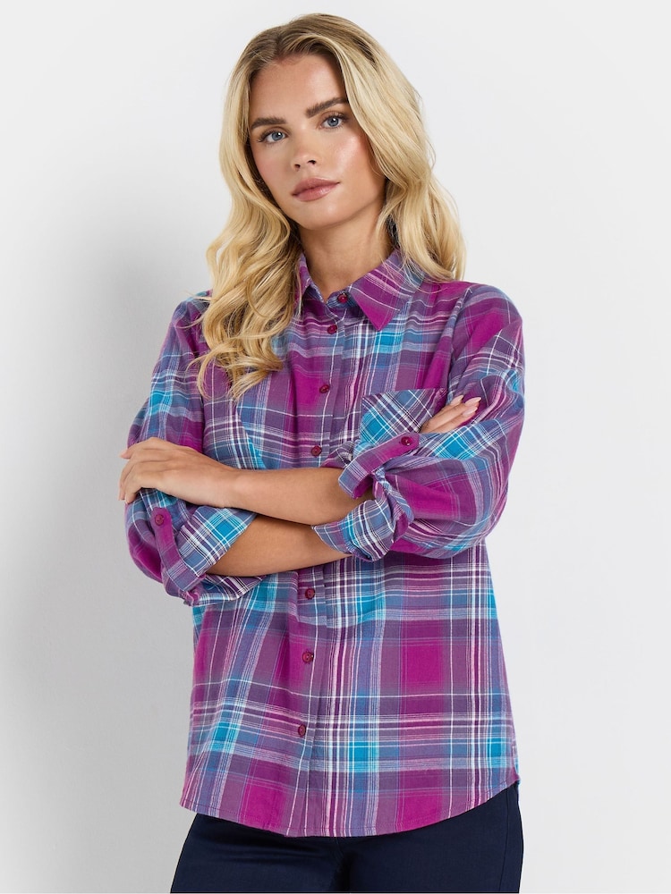 M&Co Purple Petite Check 100% Cotton Shirt - Image 1 of 5