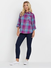 M&Co Purple Petite Check 100% Cotton Shirt - Image 2 of 5