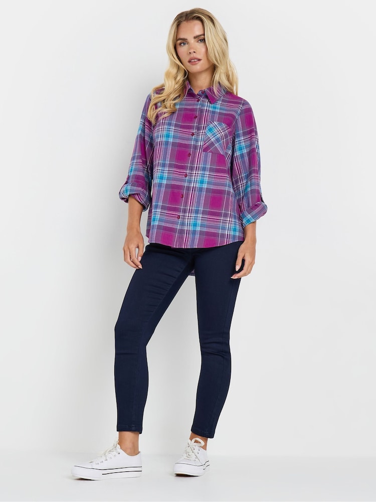 M&Co Purple Petite Check 100% Cotton Shirt - Image 2 of 5